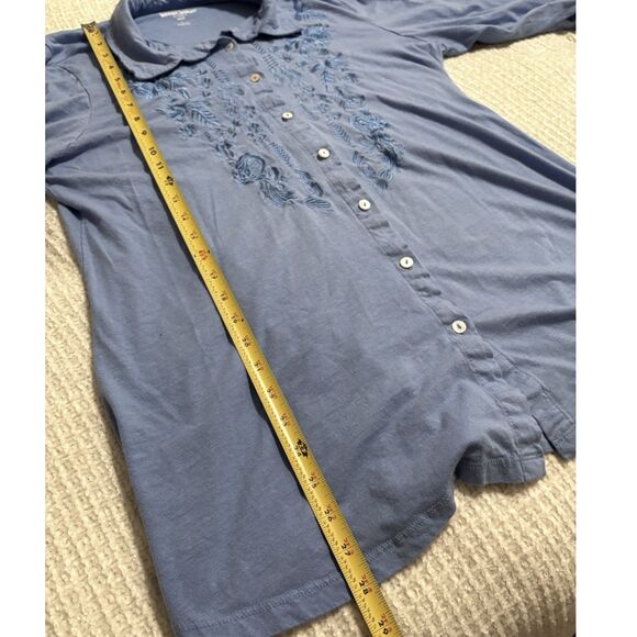 Woman Within Blue Embroidered Tunic Top 16/18 | Cottagecore Boho Artsy Floral - Picture 5 of 9